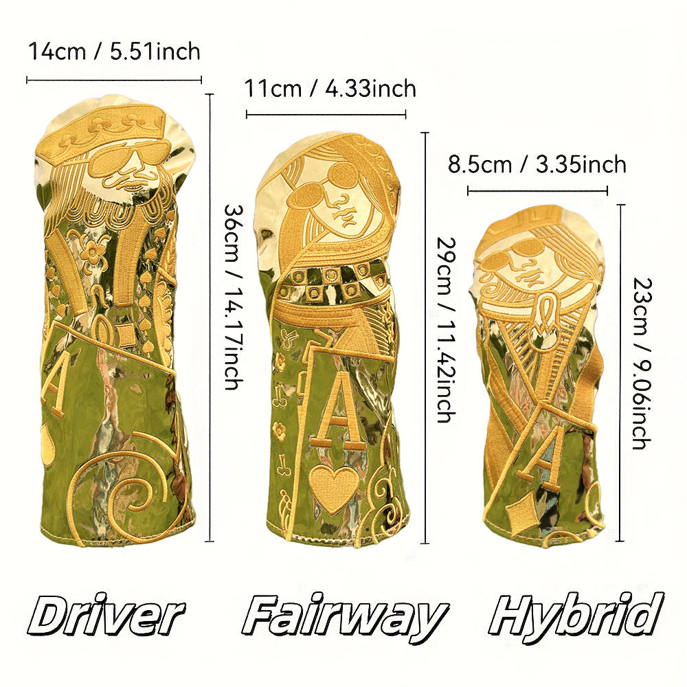 Poker Golf Headcover Golf Club Covers Fairway Wood Cover Headcover with Premium Synthetic Leather Material Embroidery Poker Pattern Fits for All Brand Golf Clubs.