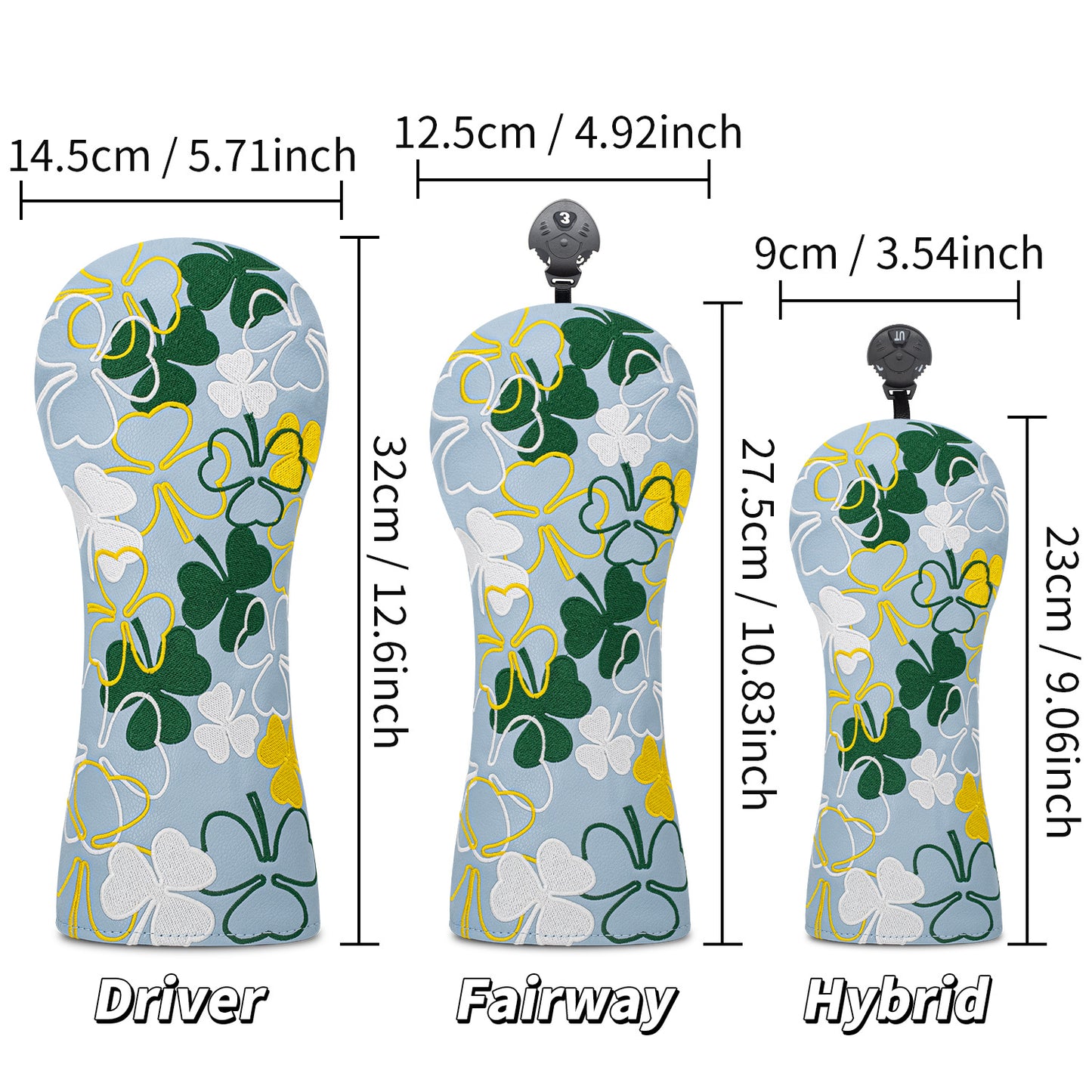 Golf Headcovers Golf Club Head Covers Four Leaf Clover Good Luck Charm - Clover Style Premium Leather Driver Fairway(FW) Wood Hybrid(UT) with Number Tags