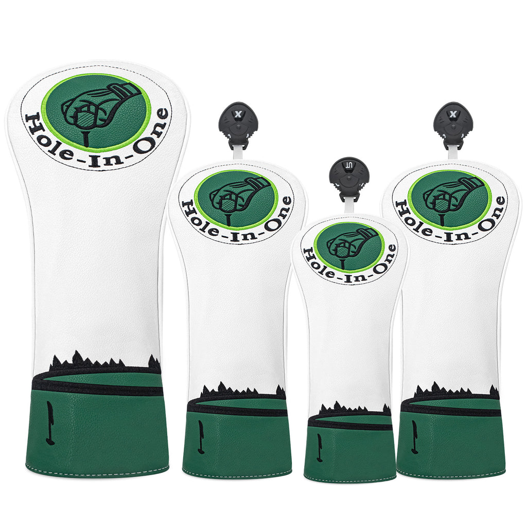 Hole-in-one Logo Embroidered Golf Head Covers Pu Leather Golf Accessories