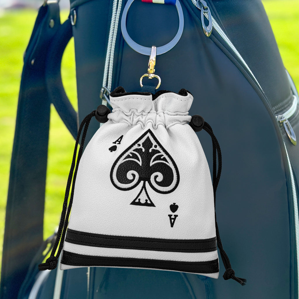 Ace of Spade Golf Valuables Bag with Drawstrings - Synthetic Leather Tee Pouch