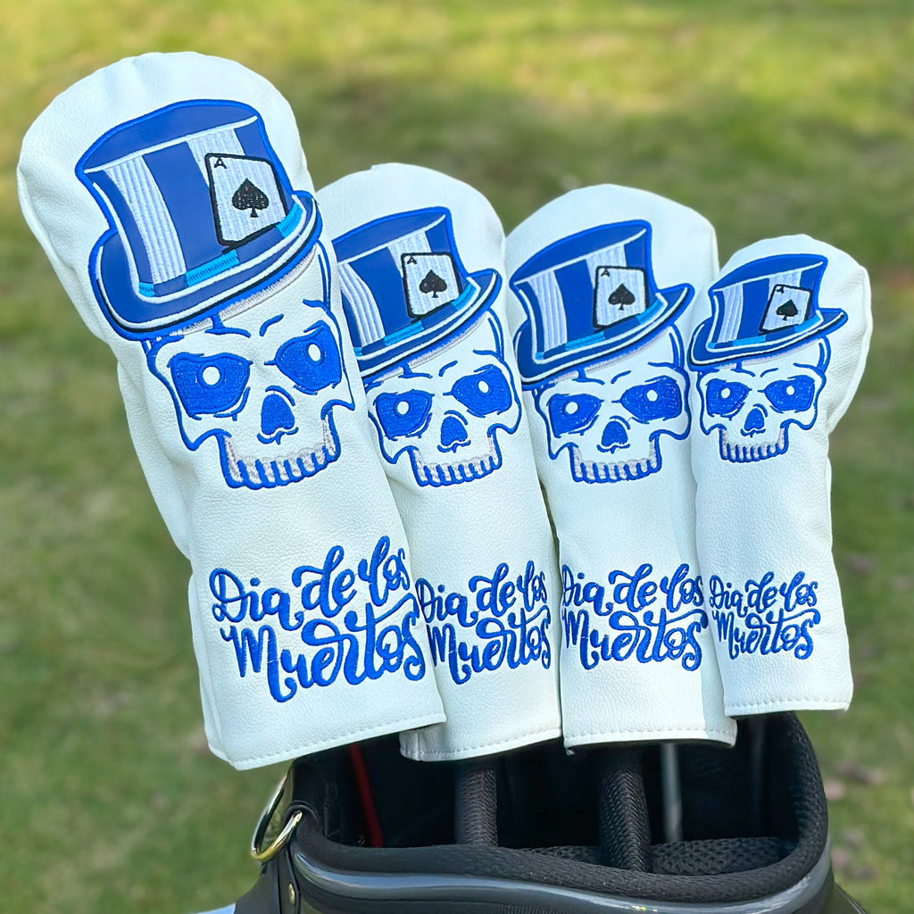New Blue Skull Embroidered Golf Driver Head Covers