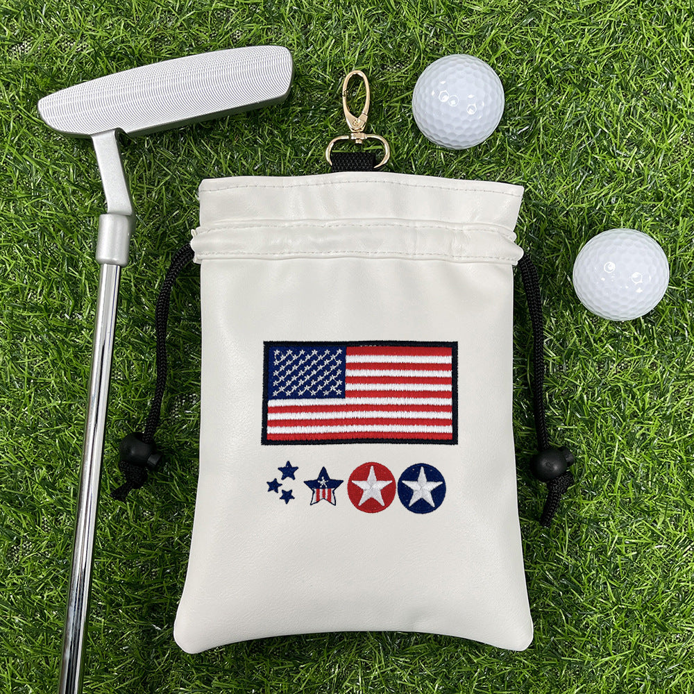 Golf Valuables Pouch USA skull embroidery Drawstring Bag