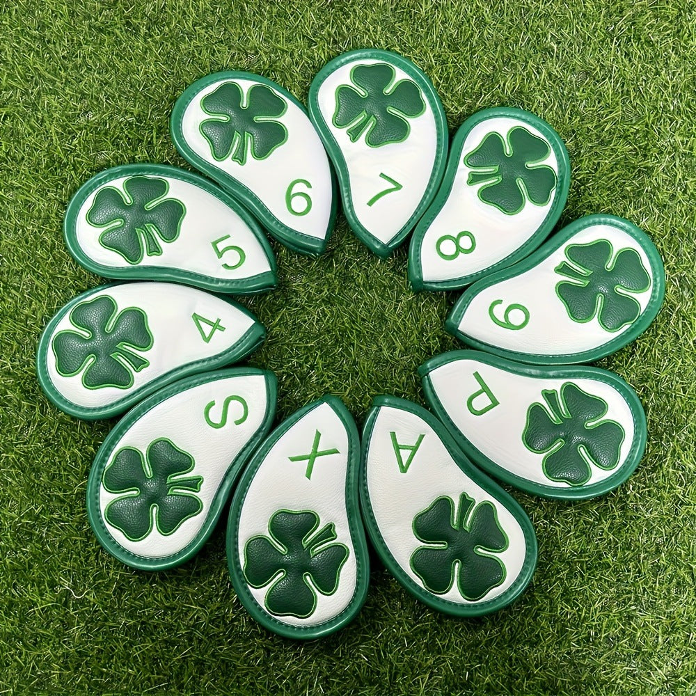 Golf Iron Covers for Golf Clubs 10pcs Golf Iron Headcovers Lucky Clover Golf Club Head Covers for Iron with Magic Tape Fit All Brands