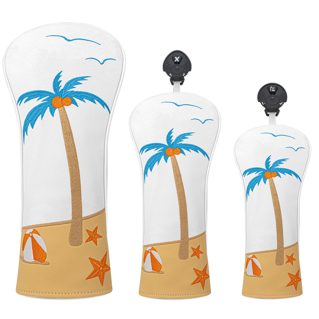Beach Palm Tree Leather Golf Club Head Covers