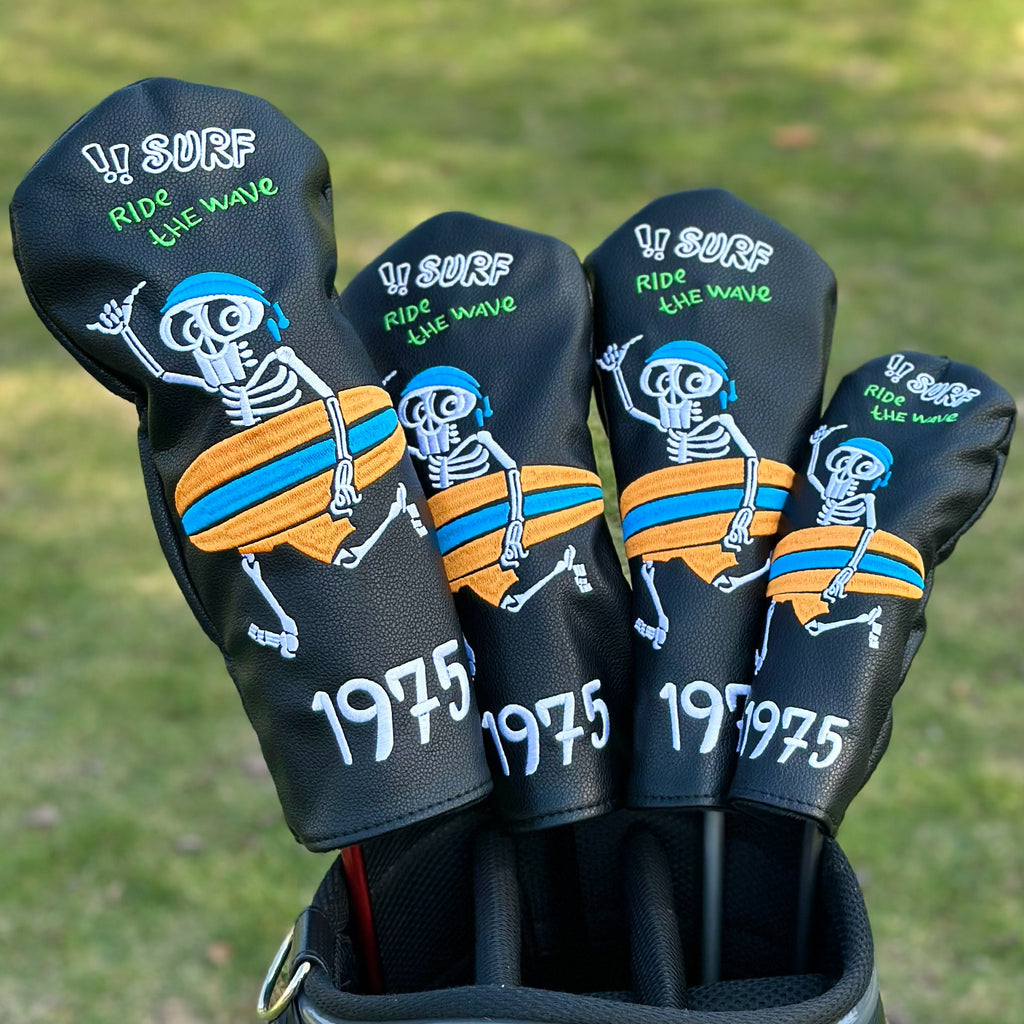 Surfing Skull Golf Club Head Covers  Personalized 1975 Retro Style