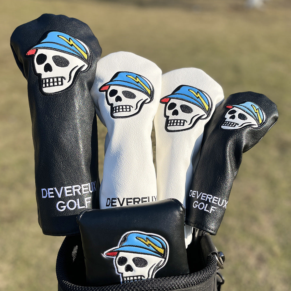 Black Golf Club Covers Skull Embroidery Driver Headcover Fairway 3 Wood Headcover Hybrid Headcover for Your Selection fits for All Brands