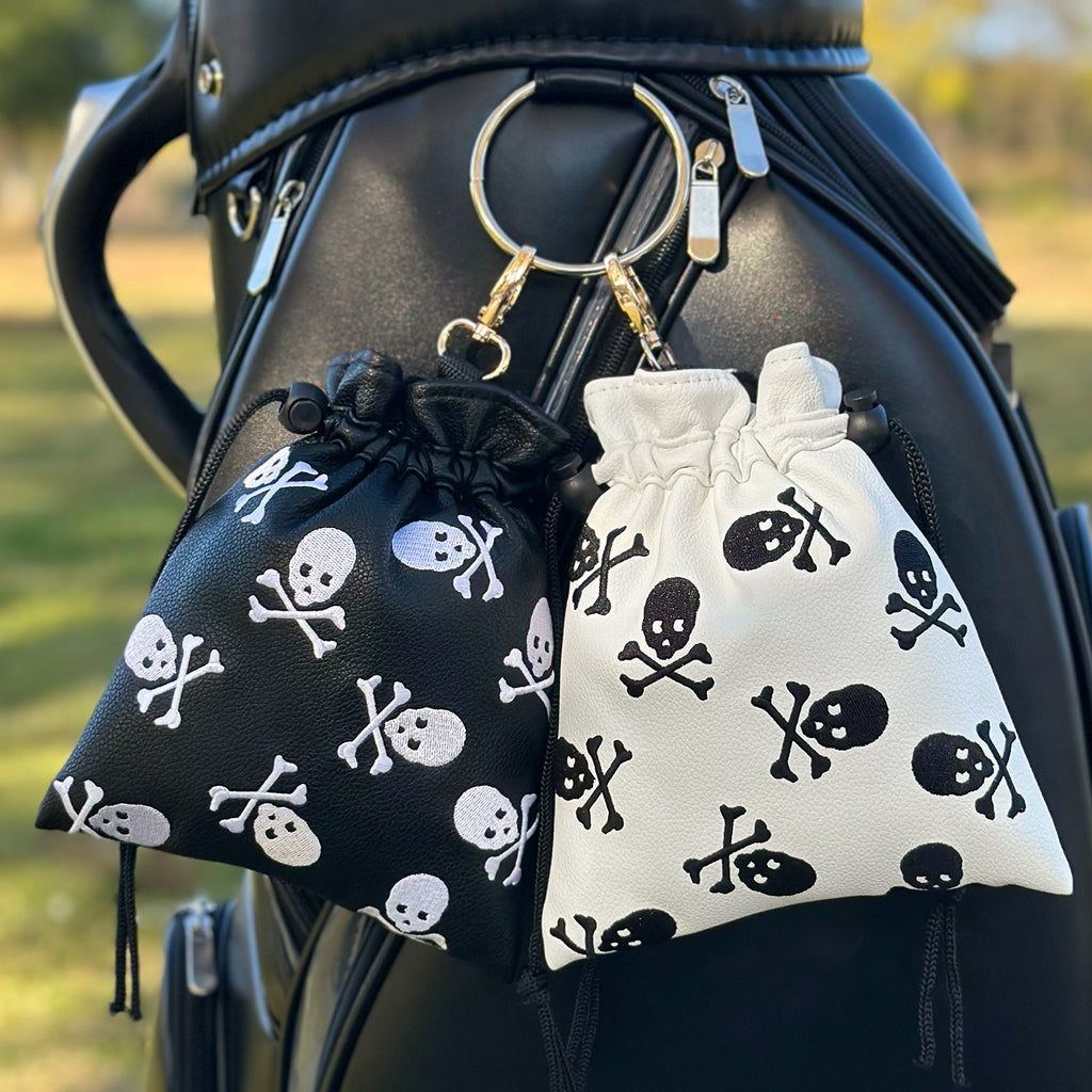 Golf Pouch tee black and white skull pattern for Men Women