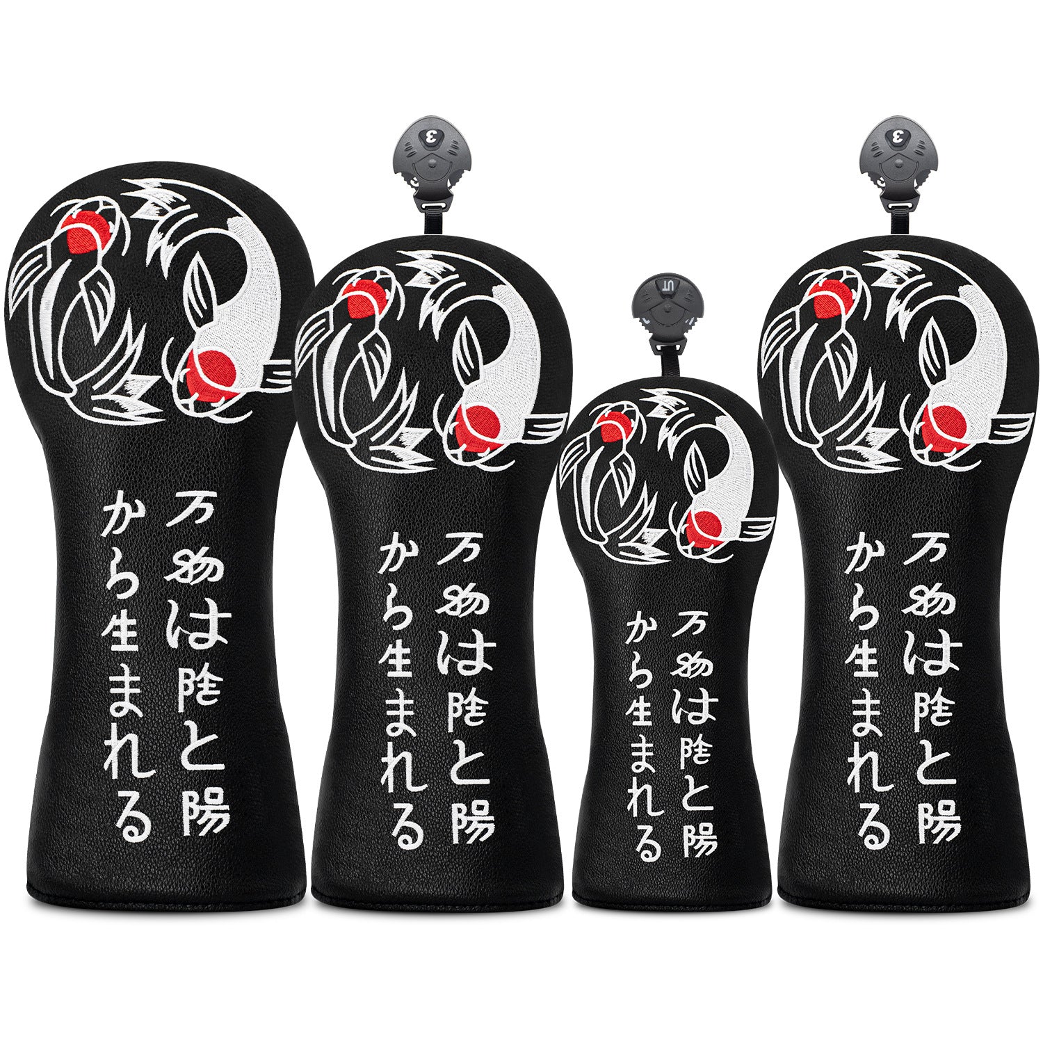 Golf Head Covers Koi Fish Embroidery PU Leather Premium Gift for Men Women