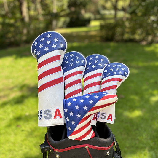 4pcs or 1pc Golf Club Head Covers for Woods, Driver, Fairway, Hybrid – Premium PU Leather with Interchangeable Tags & Magnetic Blade and Mallet Putter Covers