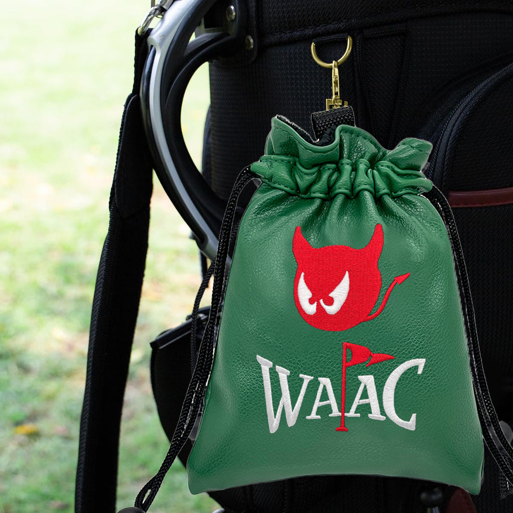 Golf Spikes Golf Valuables Pouch Bag with Drawstrings - Premium Faux Leather Tee Pouch