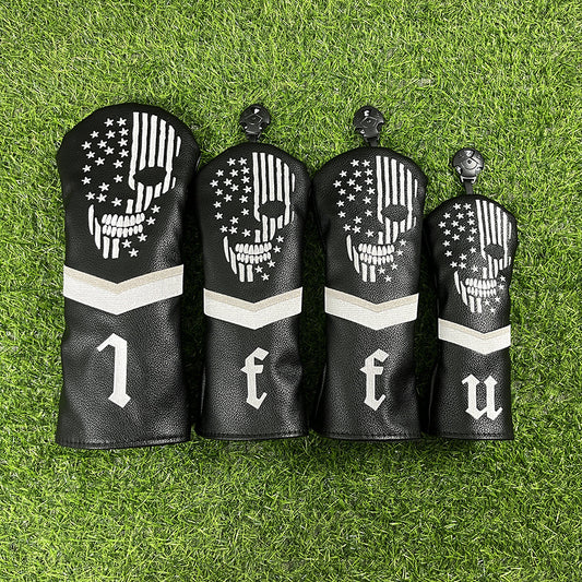 mytag Skull Skeleton Golf Head Covers Black Synthetic Leather Golf Headcovers Set Fits Driver Fairway Wood Hybrid/Utility Putter Iron Wedge Headcover