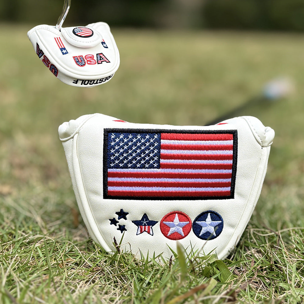 USA red and white striped embroidery leather putter cover