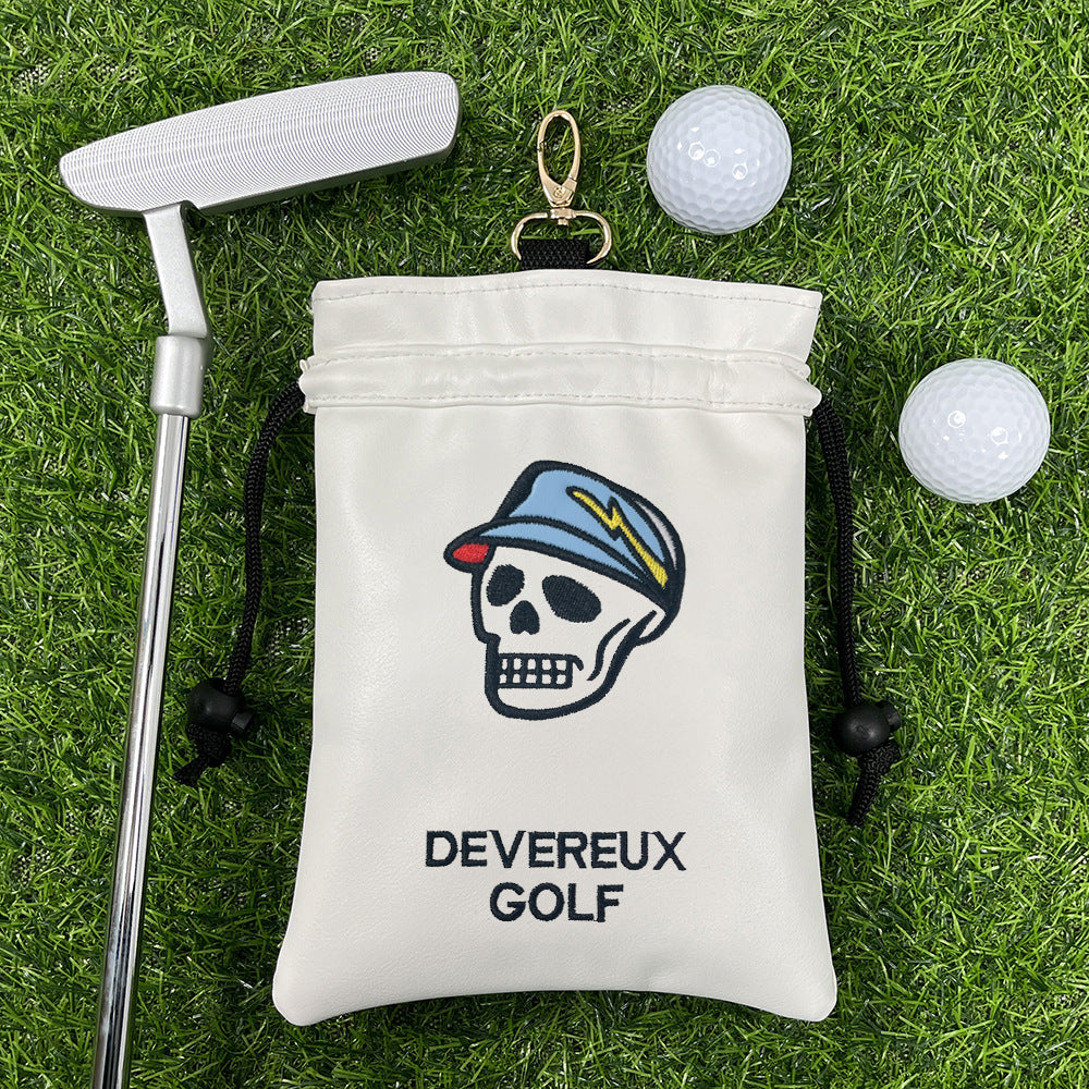 Golf Valuables Pouch skull with Drawstrings Leather Golf Tee Pouch