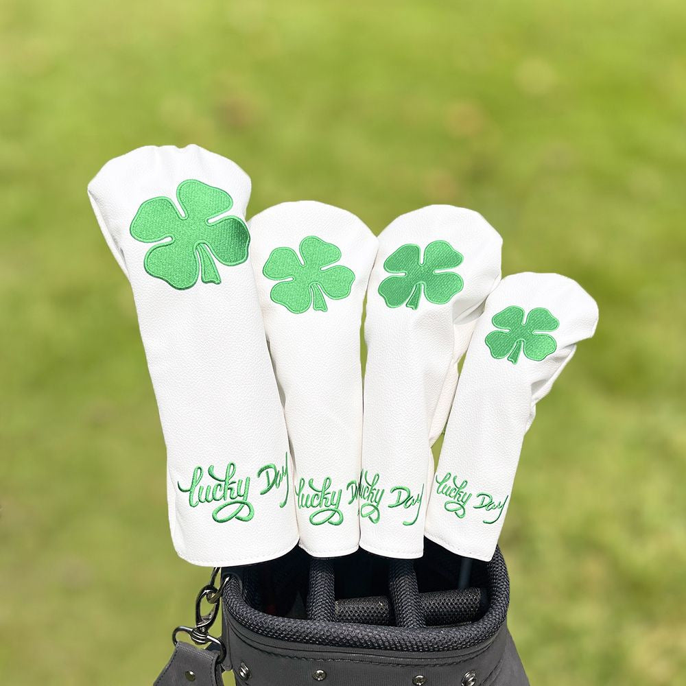 Golf Club Covers Lucky Clover Golf Driver Covers Fairway Wood Head Cover Hybrid Headcover Leather 3 Wood Headcovers Golf Head Covers for Scotty Cameron Taylormade Titleist Odyssey