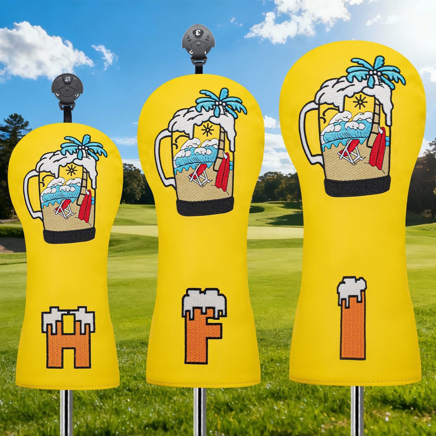 Beer & Coconut Embroidery Vacation-Style Golf Club Head Covers