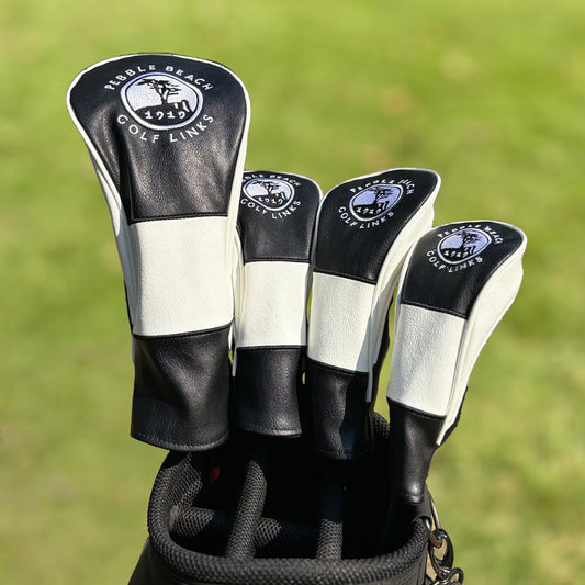 Black and white Golf Club Covers,4pcs or 1pc Golf Headcovers for Woods and Driver Fairway Hybrids Women Men - Premium PU Leather with Interchangeable Tags & Magnetic Blade and Mallet Putter Covers