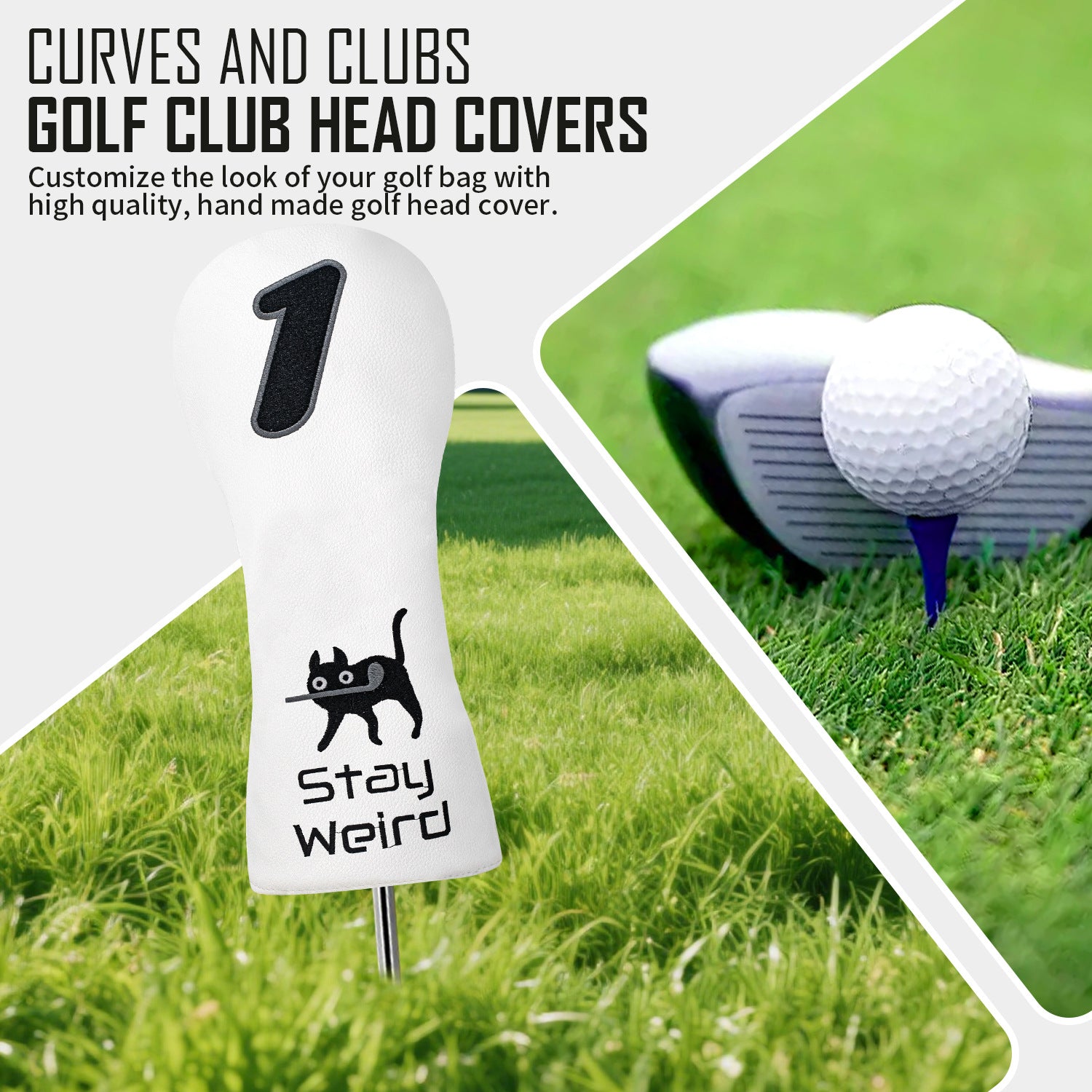 Fun Cat Golf Head Covers Premium PU Leather