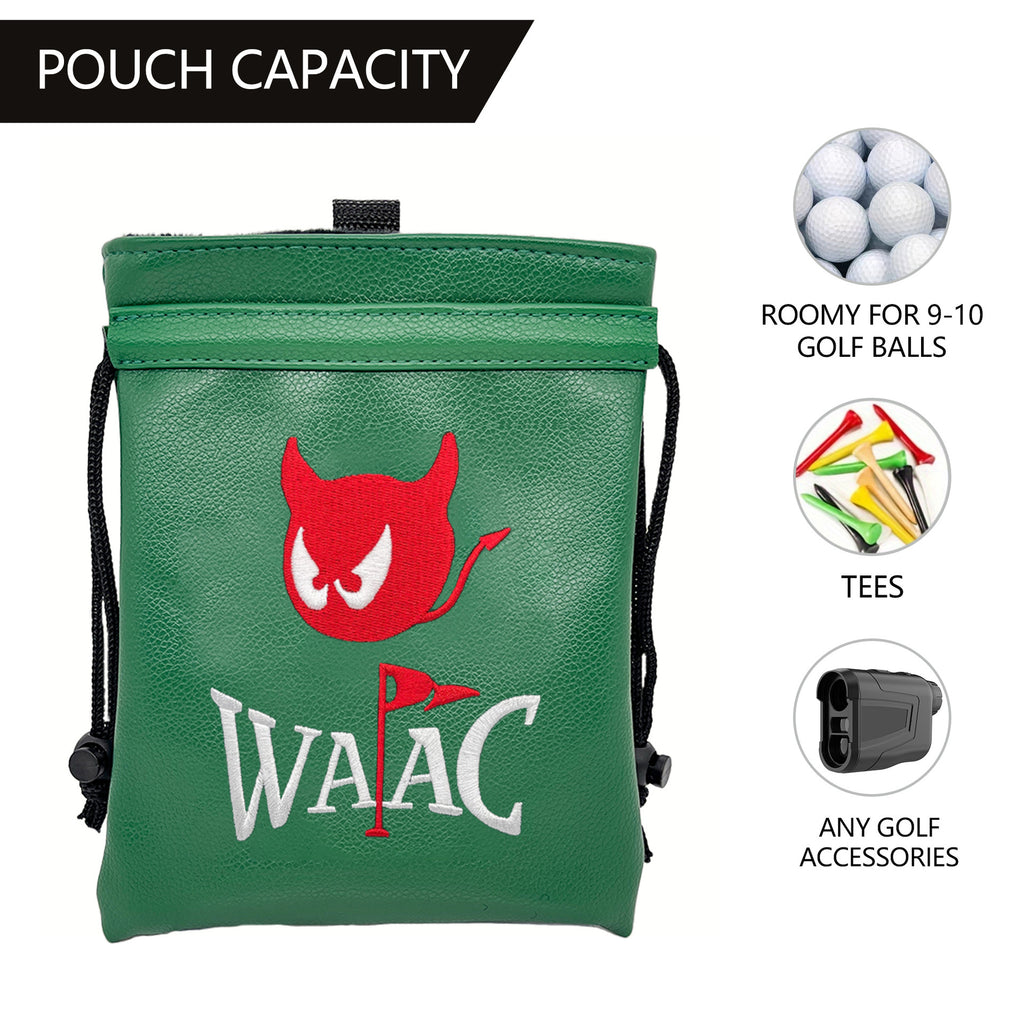 Golf Spikes Golf Valuables Pouch Bag with Drawstrings - Premium Faux Leather Tee Pouch
