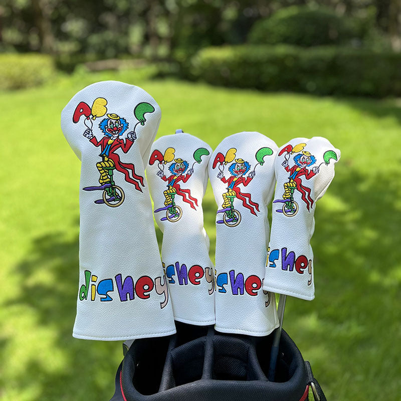 Golf Club Head Covers Funny Clown Driver Headcovers Fairway Wood Covers Hybrid Cover Elegant Embroidery Premium Leather Golf Mallet Blade Putter Cover