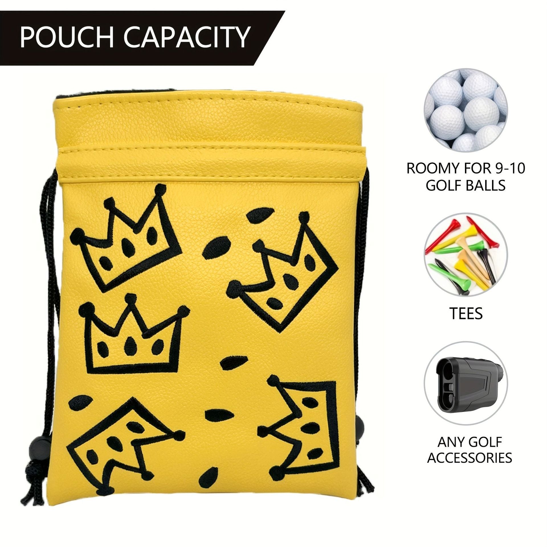 Crown Golf Valuables Pouch,Golf Pouch Bag with Drawstrings Tee Bag for Men Women