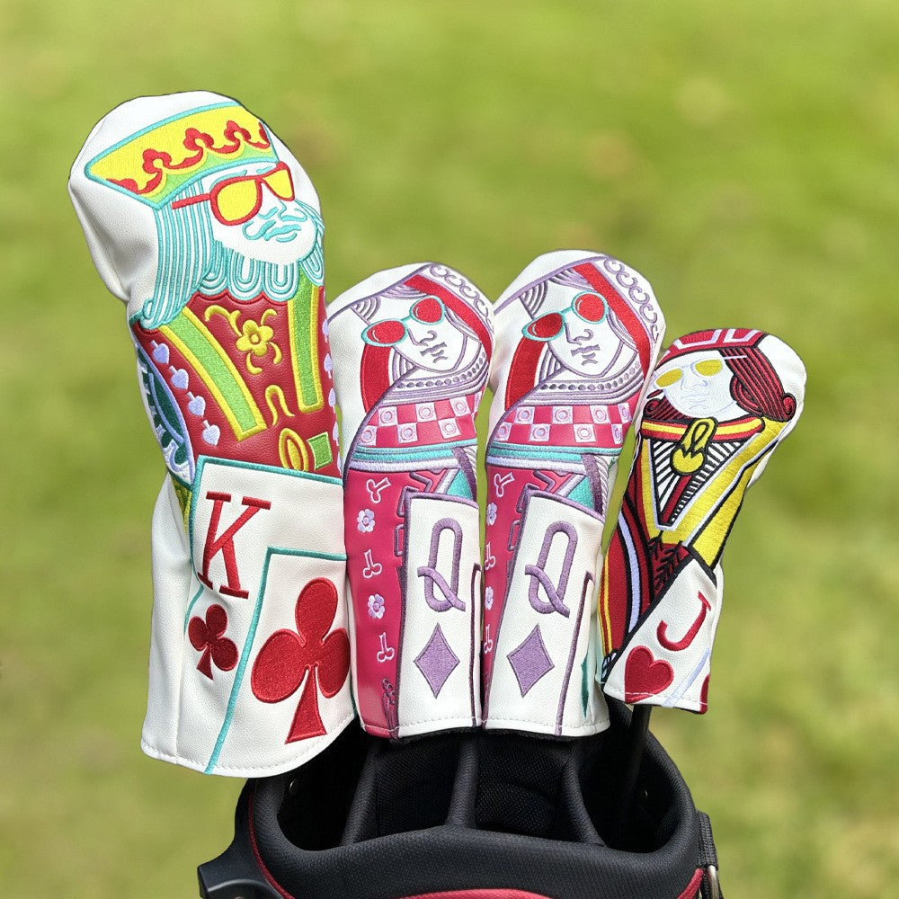 Poker Golf Headcover Golf Club Covers Fairway Wood Cover Headcover with Premium Synthetic Leather Material Embroidery Poker Pattern Fits for All Brand Golf Clubs.