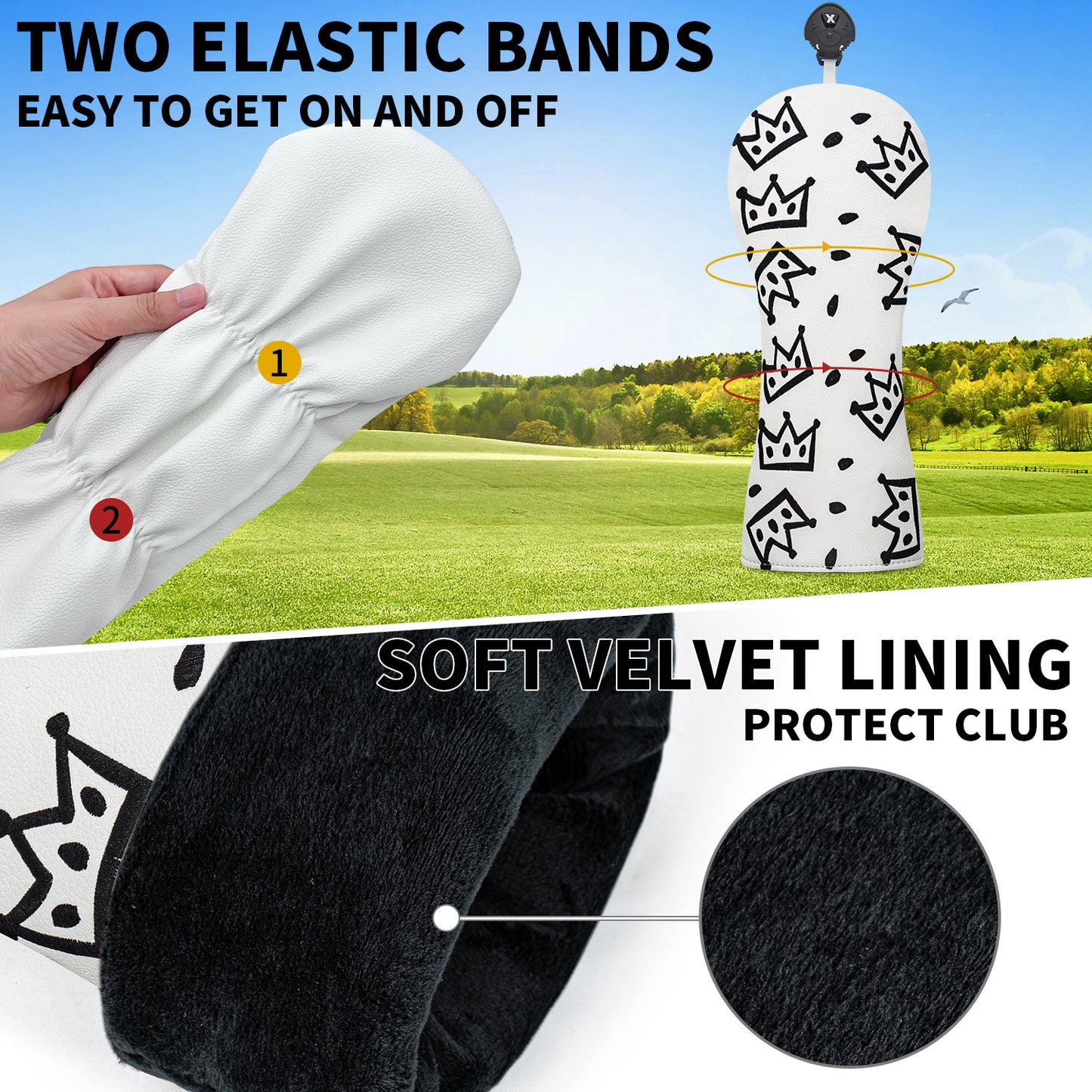 Golf Club Head Covers,4pcs or 1pc USA Golf Head Covers for Woods and Driver Fairway Hybrid - PU Leather Mallet Blade Putter for Men Women Golf Enthusiast