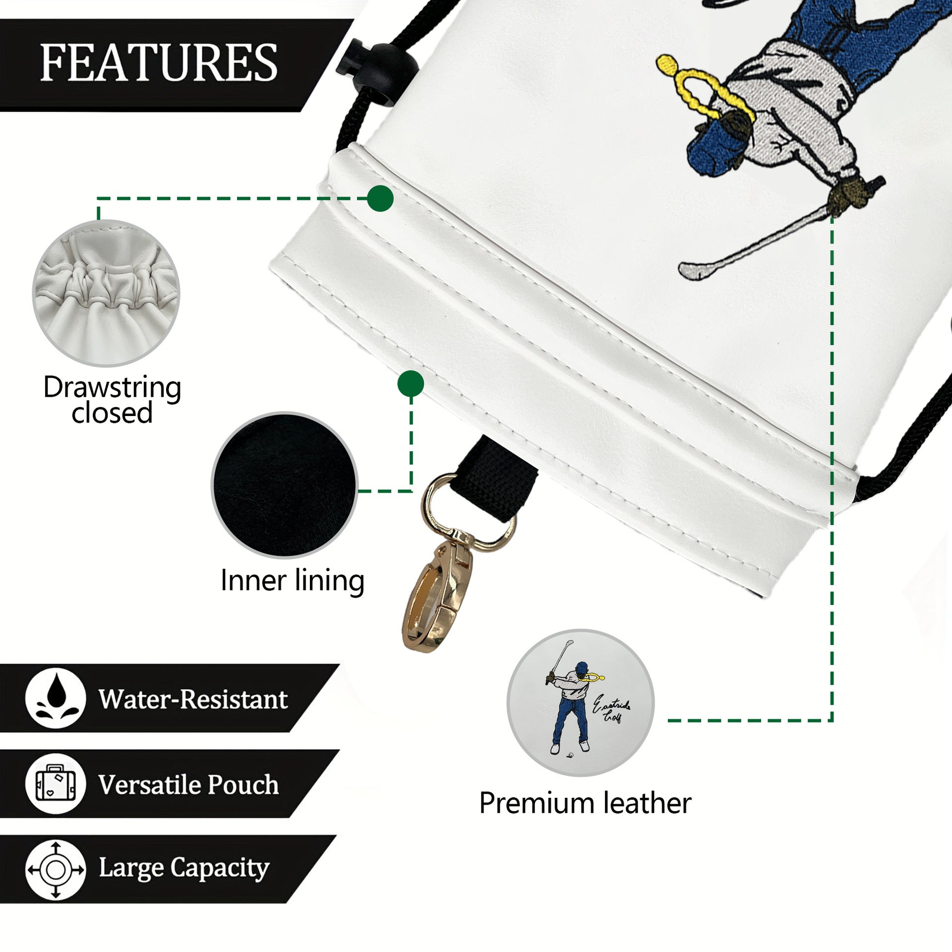Funny Golf Valuables Bag with Drawstrings - Synthetic Leather Tee Pouch for Men