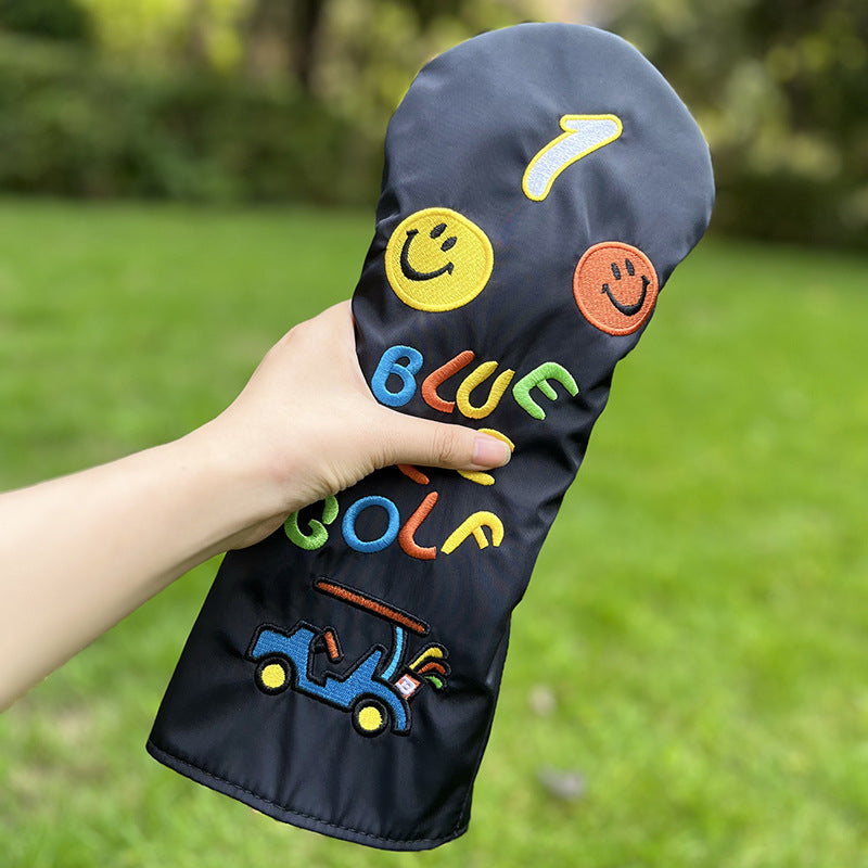 Cartoon Golf Cart Embroidery Pattern Fun Golf Driver Head Covers