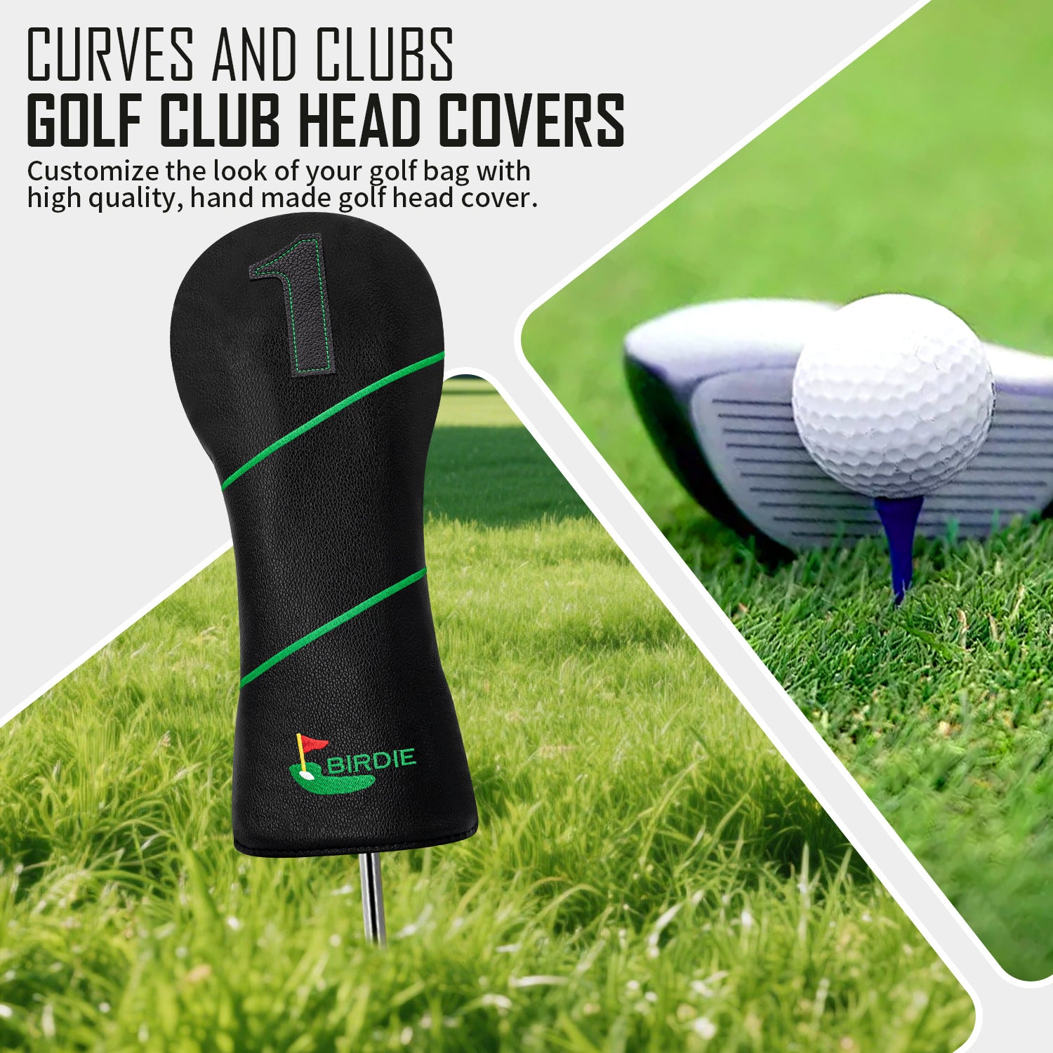 Striped Golf Club Head Covers with Green Flag Embroidery