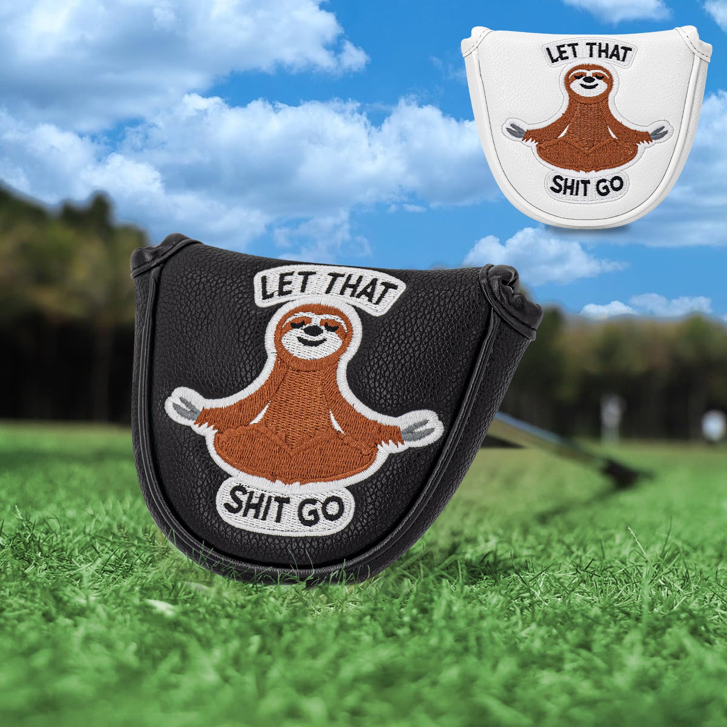 Golf Half Mallet Putter Cover Cartoon Embroidered Sloth  Magnetic Golf Head Covers