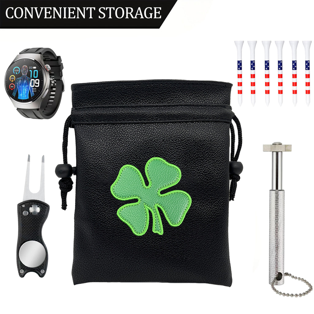 Golf Valuables Pouch,Golf Bag Pouch with Drawstrings Leather Tee Pouchs Bag