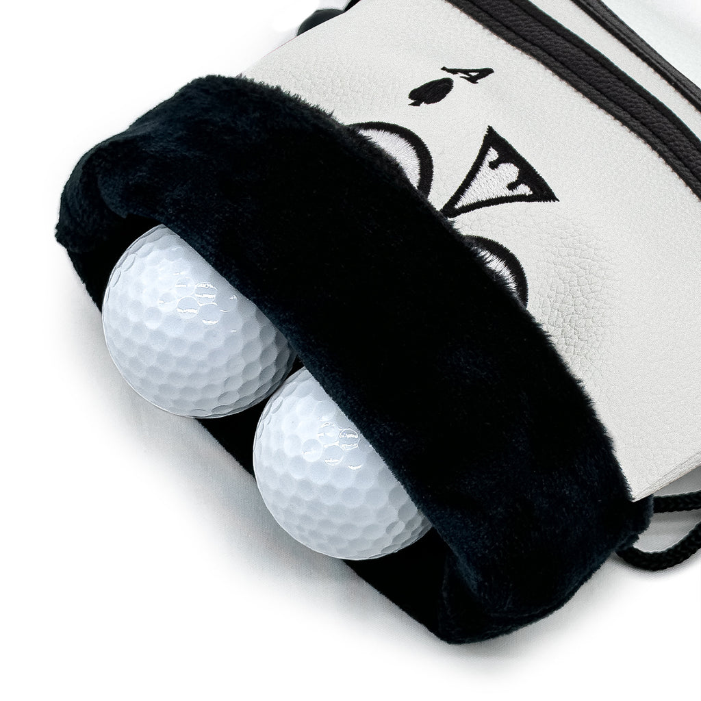 Ace of Spade Golf Valuables Bag with Drawstrings - Synthetic Leather Tee Pouch