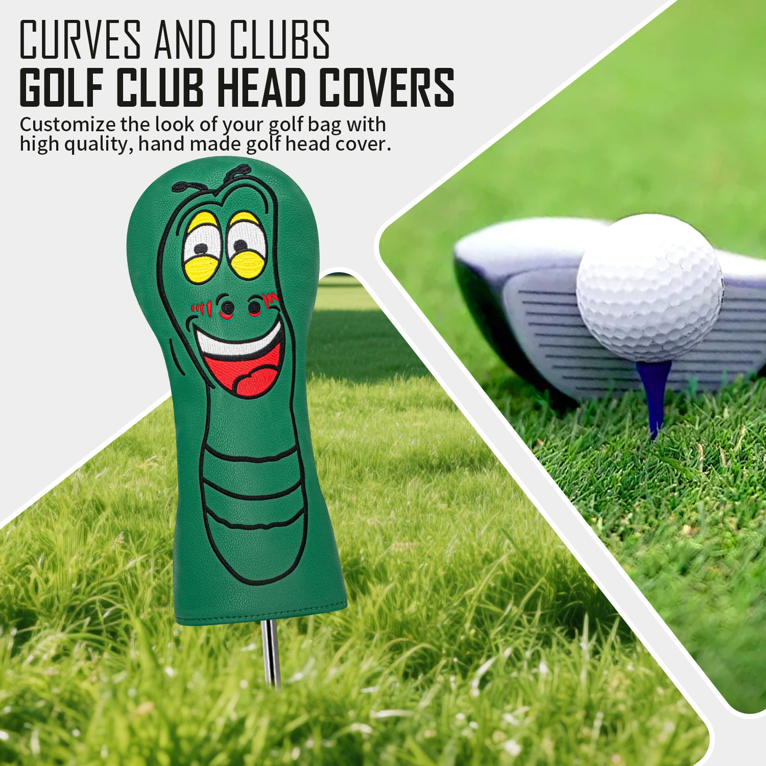 Fun Cartoon Green Worm Golf Club Head Covers
