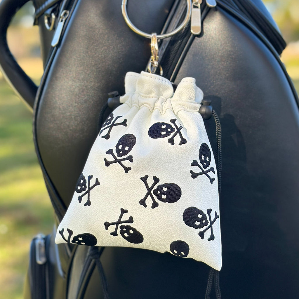 Golf Pouch tee black and white skull pattern for Men Women