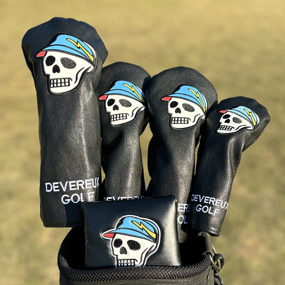 Black Golf Club Covers Skull Embroidery Driver Headcover Fairway 3 Wood Headcover Hybrid Headcover for Your Selection fits for All Brands