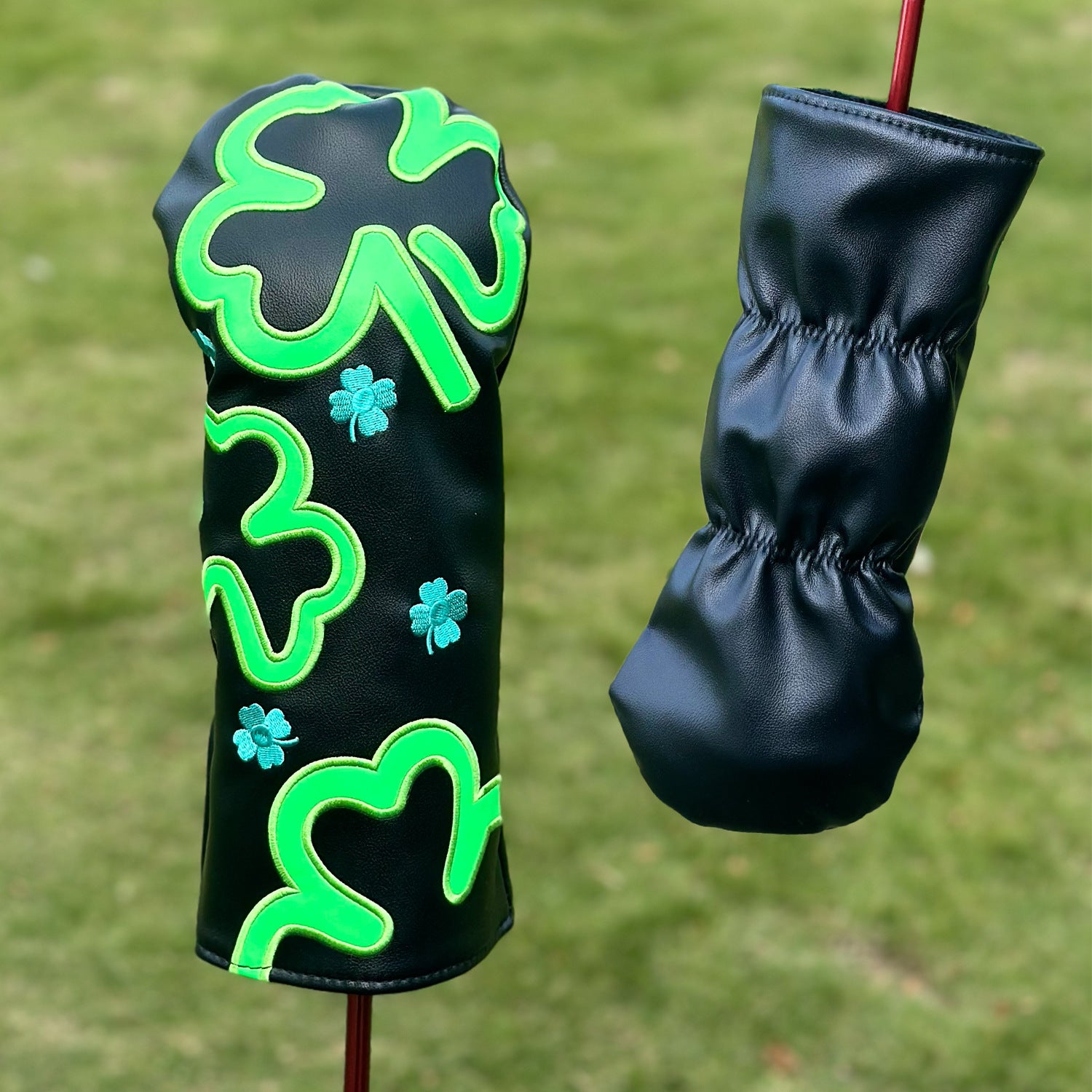 Neon Green Four-Leaf Clover Embroidery Golf Club Head Covers