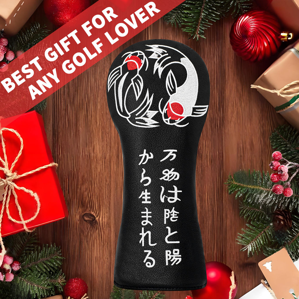 Golf Head Covers Koi Fish Embroidery PU Leather Premium Gift for Men Women