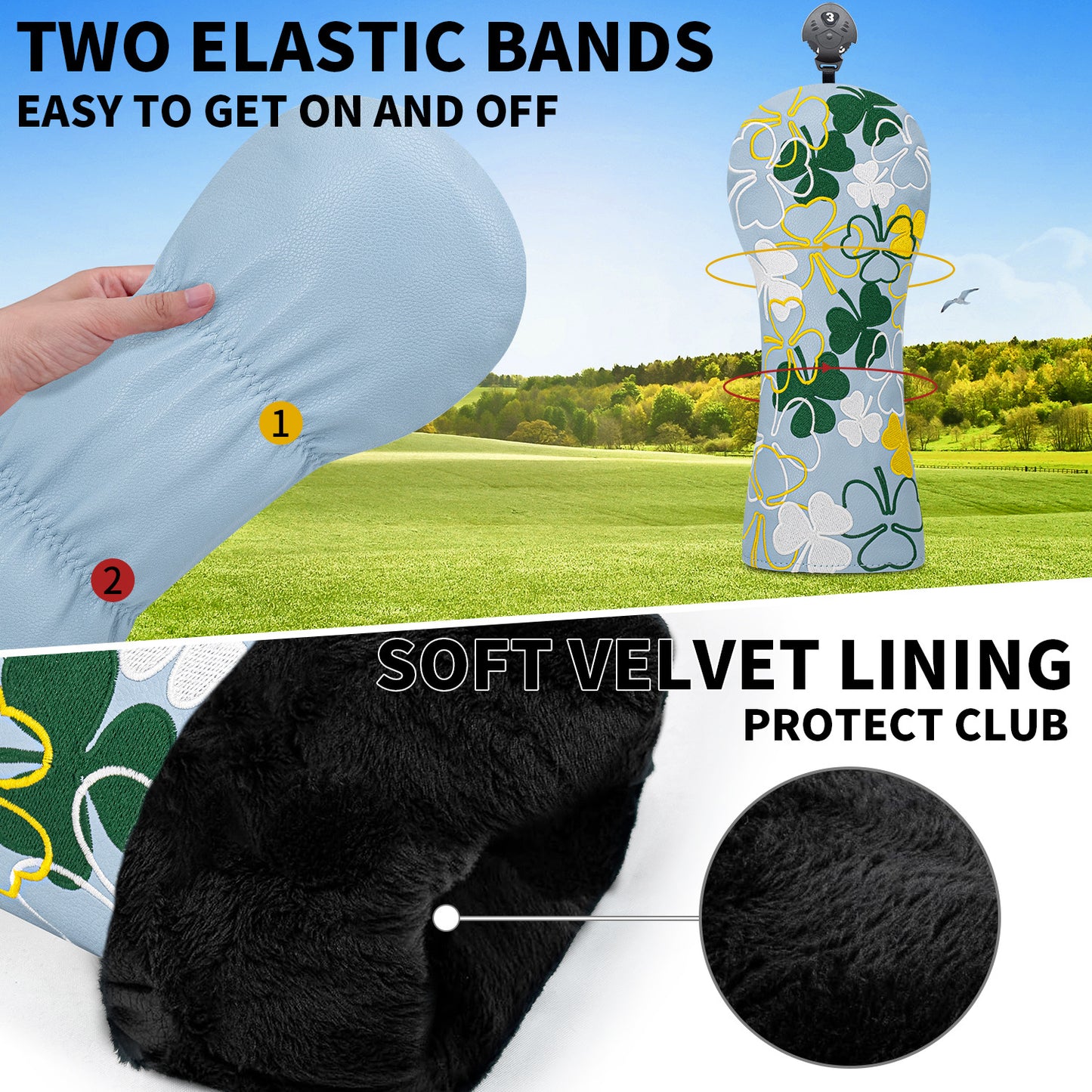 Golf Headcovers Golf Club Head Covers Four Leaf Clover Good Luck Charm - Clover Style Premium Leather Driver Fairway(FW) Wood Hybrid(UT) with Number Tags