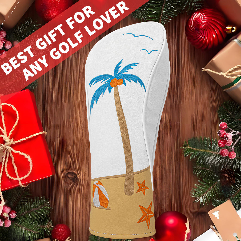 Beach Palm Tree Leather Golf Club Head Covers