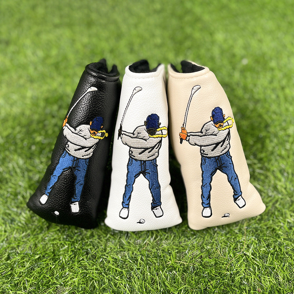 Cartoon swinging golfer embroidery funny blade putter cover