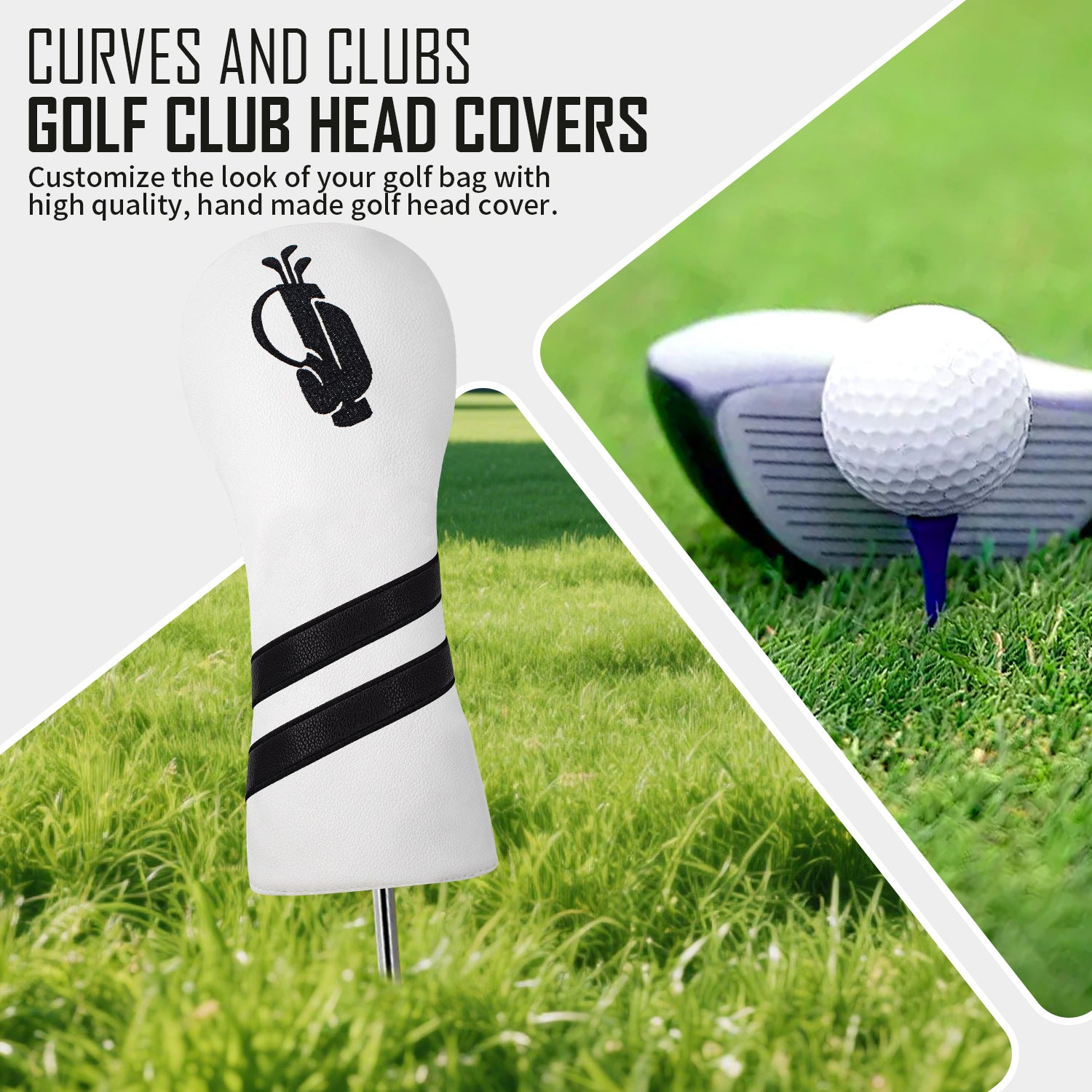 Minimalist Striped Golf Club Head Covers with Golf Bag Embroidery