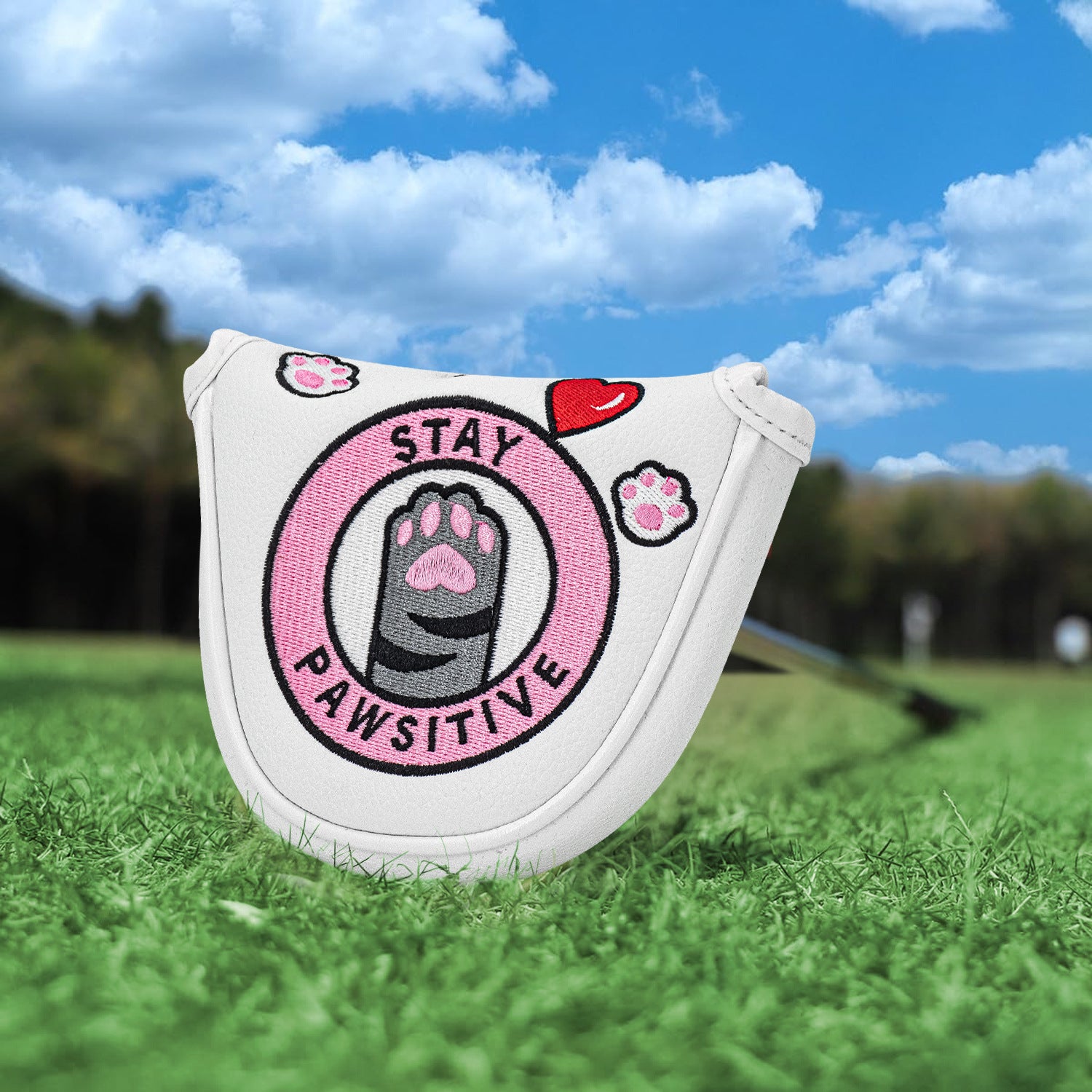 Putter Cover Magnetic Square Mallet Putter Head Cover Elegant  cute cat paw embroidery