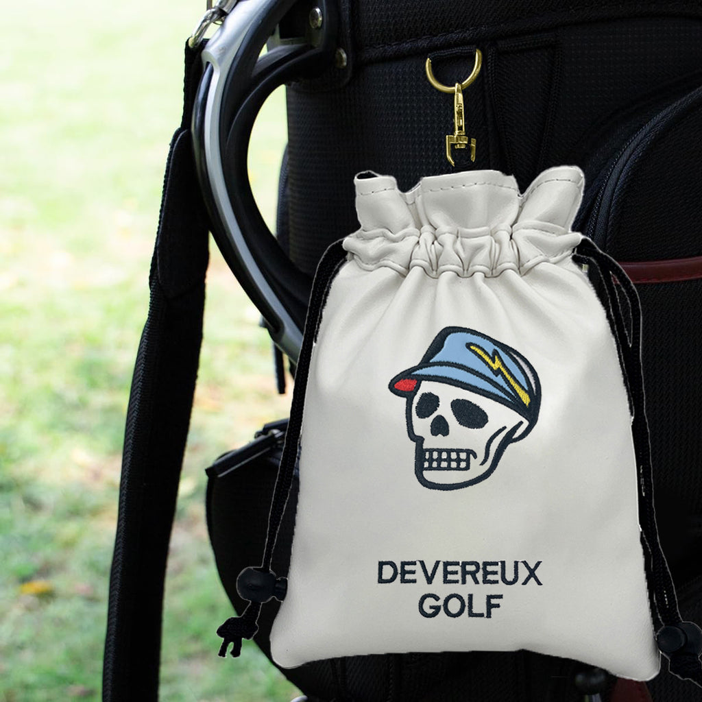 Golf Valuables Pouch skull with Drawstrings Leather Golf Tee Pouch