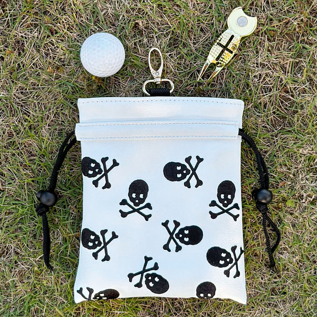 Golf Pouch tee black and white skull pattern for Men Women