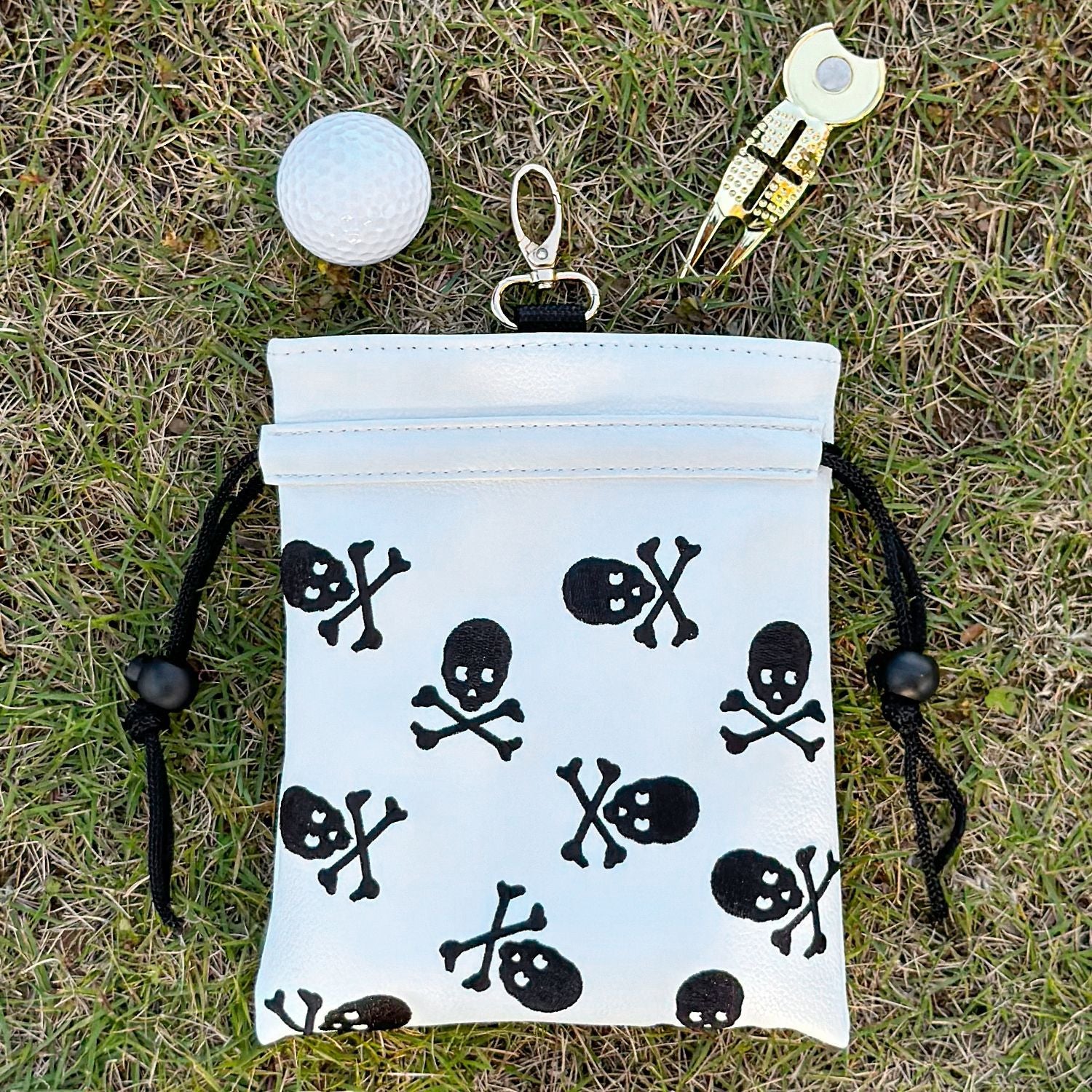 Golf Pouch tee black and white skull pattern for Men Women