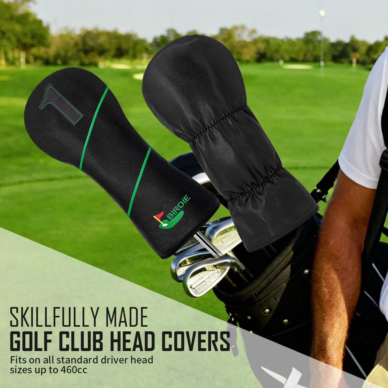 Striped Golf Club Head Covers with Green Flag Embroidery