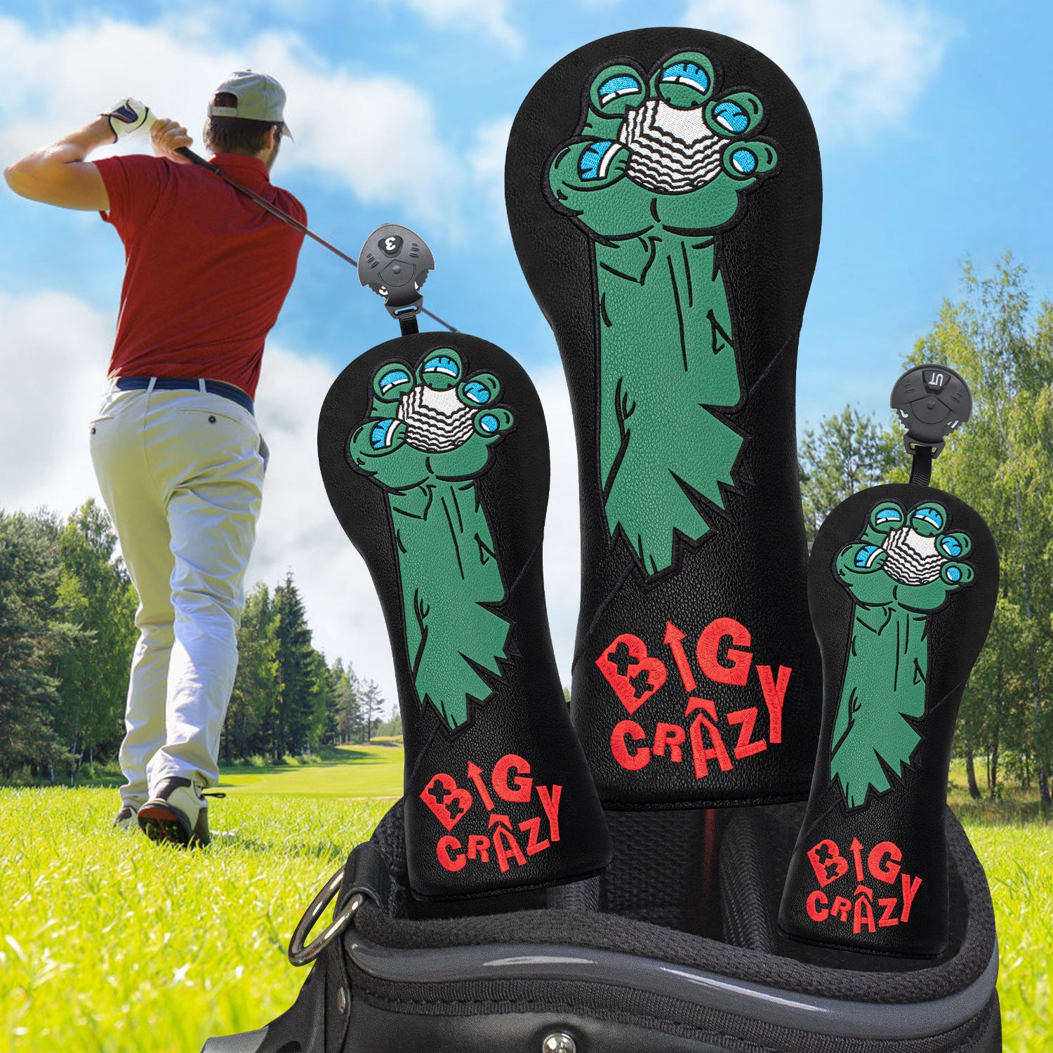 Personalized Golf Head Monster Claw Embroidery Covers for Men Women