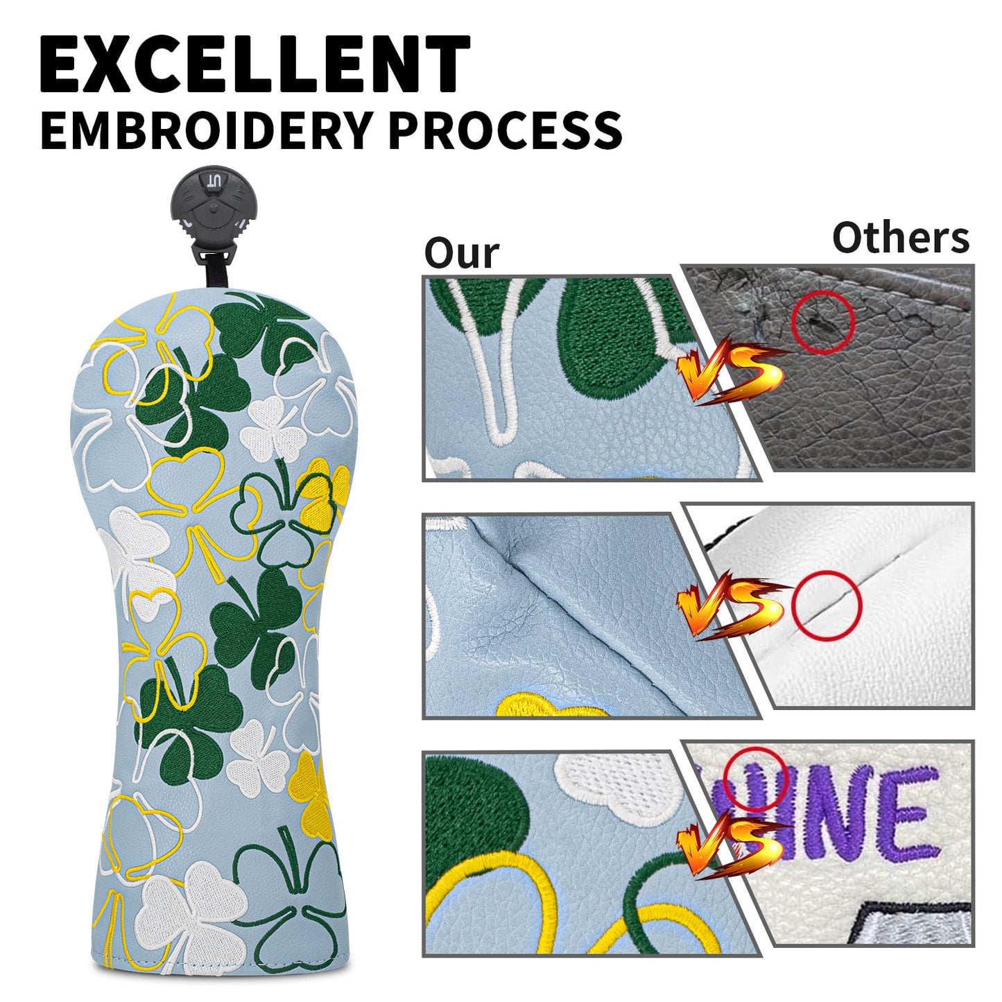 Golf Headcovers Golf Club Head Covers Four Leaf Clover Good Luck Charm - Clover Style Premium Leather Driver Fairway(FW) Wood Hybrid(UT) with Number Tags