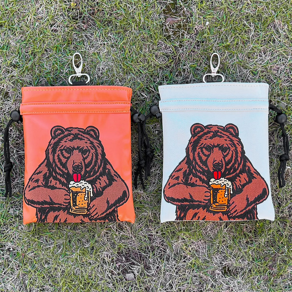 Funny Bear animal embroidery Golf Valuables Pouch, Golf Pouch Bag with Drawstrings Golf Tee Leather Tee Ball Bag