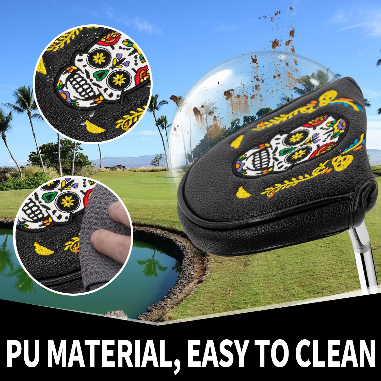 Personalized Day of the Dead Style skull putter cover